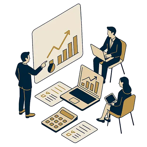 Isometric illustration showing dynamic pricing for hotels as part of a 90-day revenue reset program.