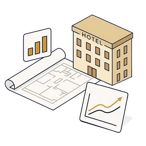 Isometric illustration highlighting Hotel Management Success Stories from Nightingale Hospitality Partners